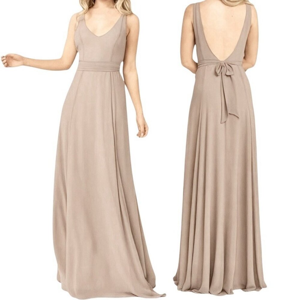 Show Me Your MuMu Jenn Maxi Dress XXS XS SMALL Soft Beige Crisp Chiffon Low Back